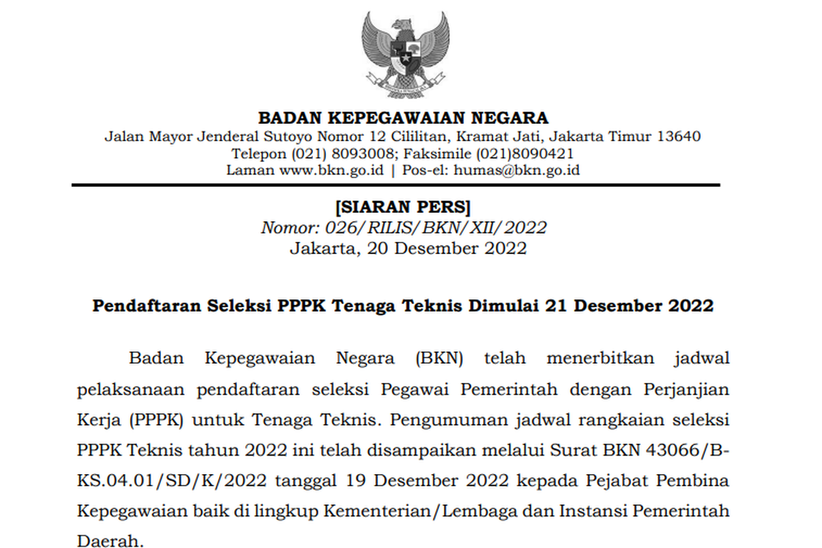 Link pendaftaran PPPK Tenaga Teknis 2022