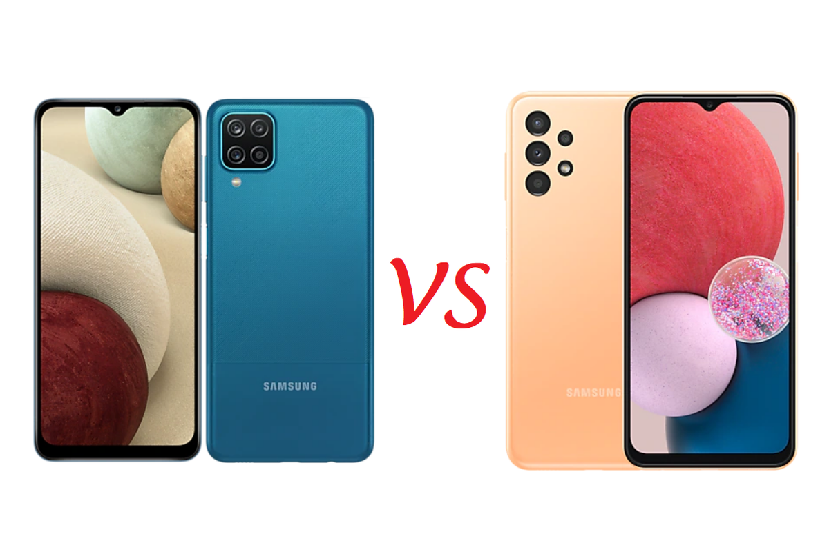 Membandingkan Galaxy A12 (kiri) dan vs Galaxy A13 (kanan).