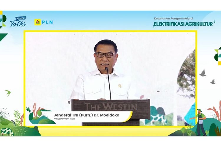 Ketua Umum Dewan Pimpinan Pusat (DPP) Himpunan Kerukunan Tani Indonesia (HKTI) Moeldoko saat memaparkan manfaat elektrifikasi di sektor pertanian. 