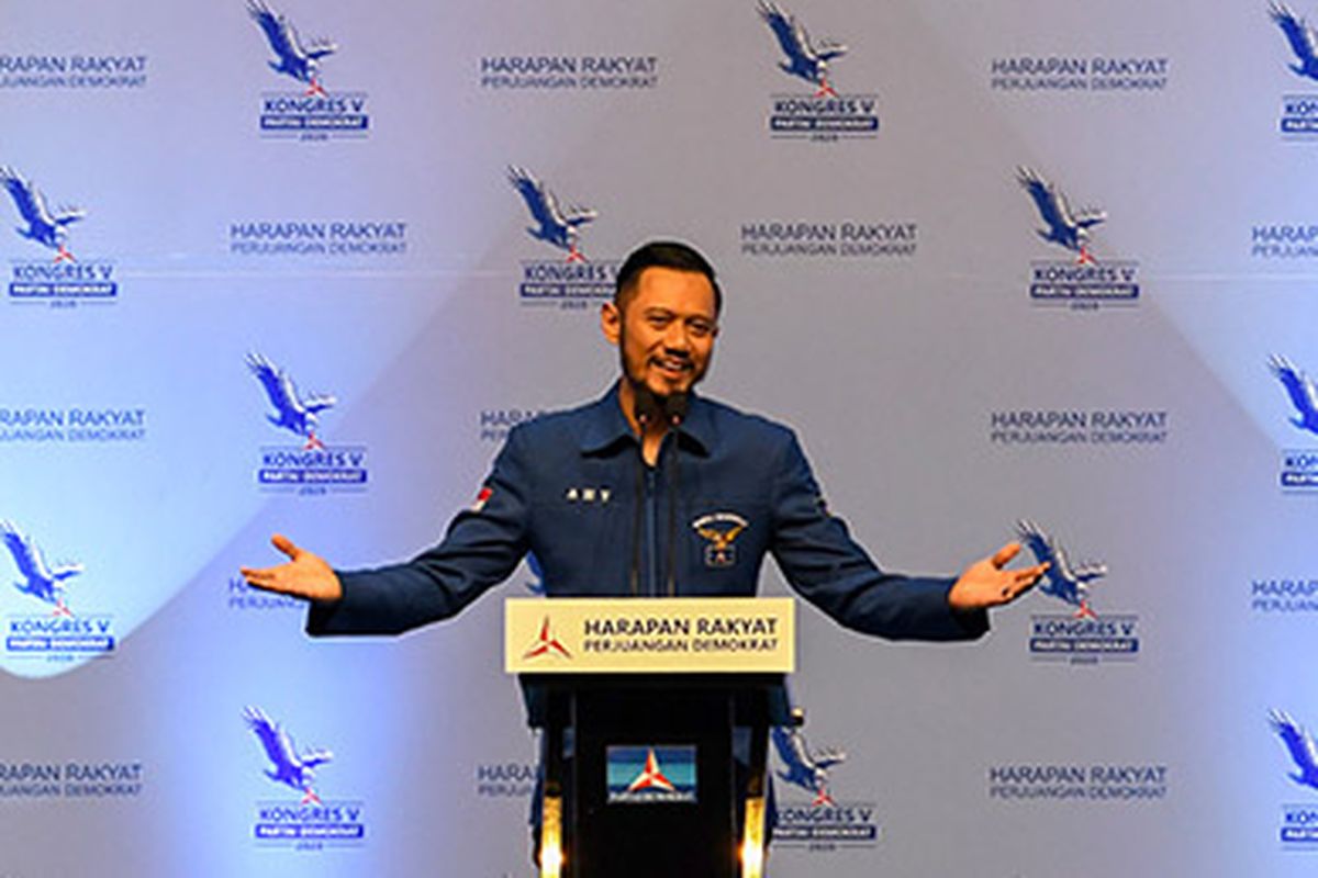 Ketua Umum Partai Demokrat yang baru, Agus Harimurti Yudhoyono (AHY) menyampaikan pidato saat Kongres V Partai Demokrat di Jakarta, Minggu (15/3/2020). Dalam kongres tersebut, Agus Harimurti Yudhoyono terpilih secara aklamasi menjadi Ketua Umum Partai Demokrat periode 2020-2025 menggantikan Susilo Bambang Yudhoyono yang selanjutnya menjadi Ketua Majelis Tinggi Partai Demokrat.