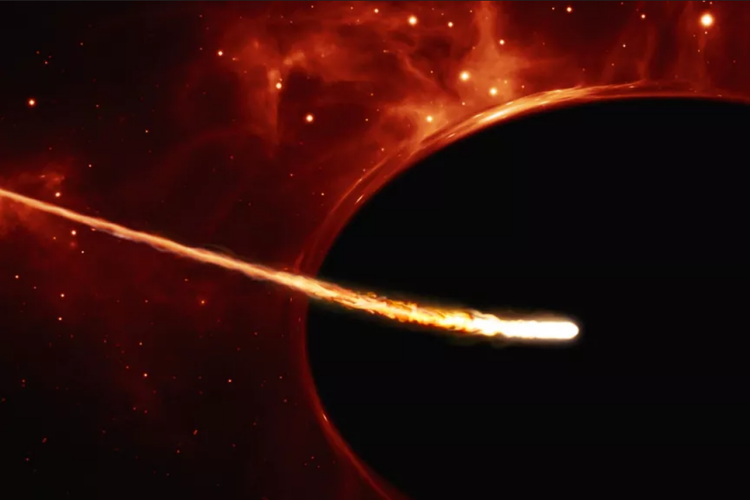 Ilustrasi bintang S4716 yang mengorbit lubang hitam Sagitarius A* dengan cepat.
