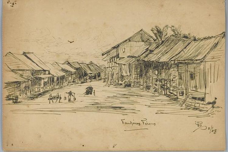 ilustrasi pedesaan di Tanjungpinang, Kepulauan Riau, tahun 1901.