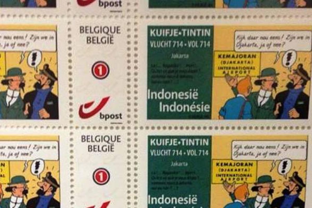 Prangko Tintin yang bertem Indonesia.