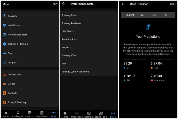 Cara mengakses fitur Race Predictor di smartwatch Garmin dan aplikasi Garmin Connect.