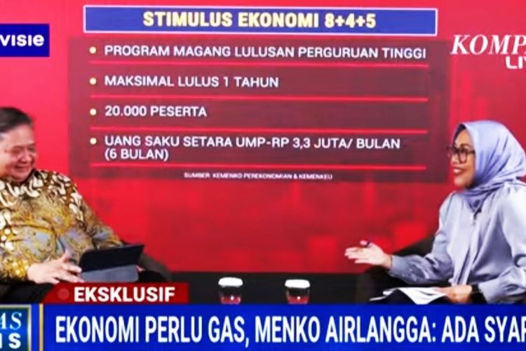 Menko Bidang Perekonomian Airlangga Hartarto sesi wawancara Kompas Bisnis yang disiarkan Kompas TV, Selasa (14/10/2025).