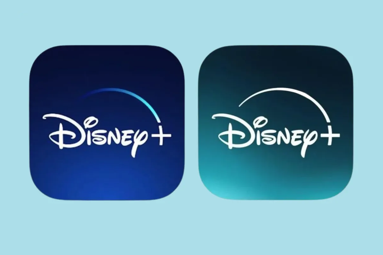 Perbandingan logo lama Disney Plus (kiri-biru tua) dengan logo baru Disney Plus dengan integrasi Hulu (kanan-hijau tosca).