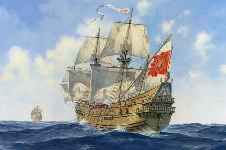 Ilustrasi kapal Nuestra Senora de las Maravillas. Harta karun emas dan batu permata ditemukan di kapal karam yang berusia 366 tahun.