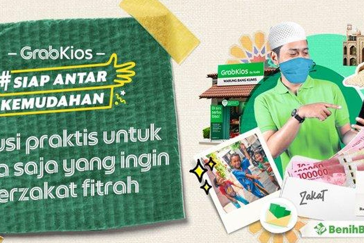 GrabKios bekerja sama dengan BenihBaik.com dan Baznas menerima layanan zakat fitrah.