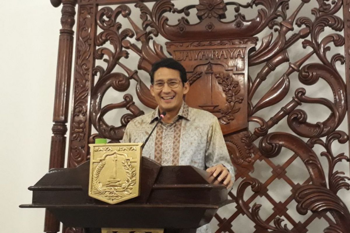Wakil Gubernur DKI Jakarta Sandiaga Uno di Balai Kota DKI Jakarta, Jalan Medan Merdeka Selatan, Rabu (17/1/2018).