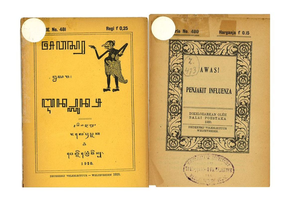 Buku Lelara Influenza dan Awas! Penjakit Influenza yang diterbitkan oleh Balai Pustaka pada 1920.