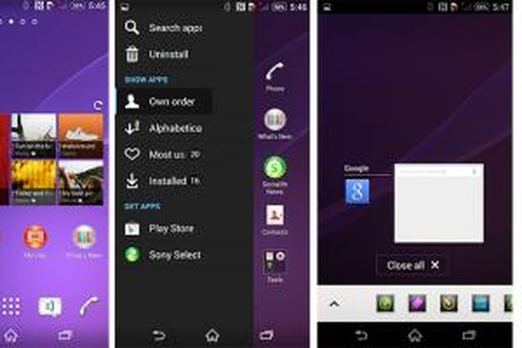 Tampilan UI Xperia Z2