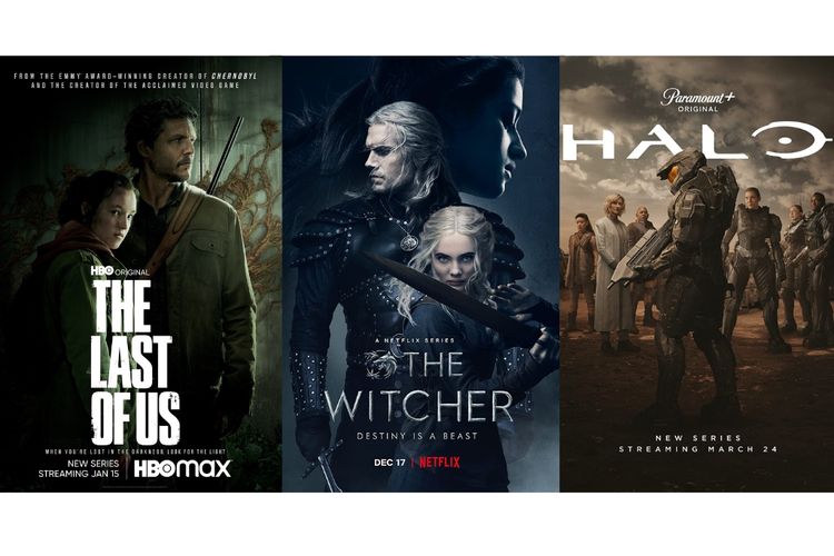 Poster serial The Last of Us, The Witcher, dan Halo yang diangkat dari game.