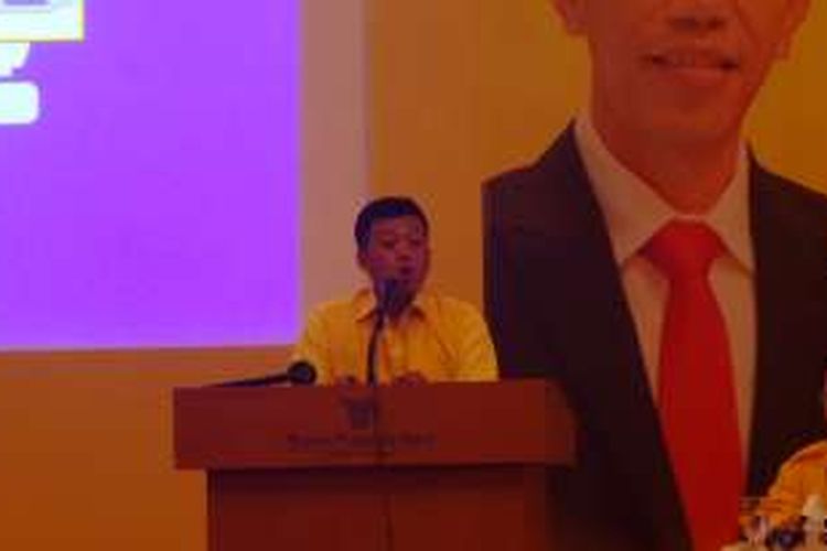  Koordinator Bidang (Korbid) Pemenangan Pemilu Indonesia I, Nusron Wahid dalam Rakornis Partai Golkar di Hotel Menara Peninsula, Slipi, Jakarta Barat, Sabtu (3/9/2016)
