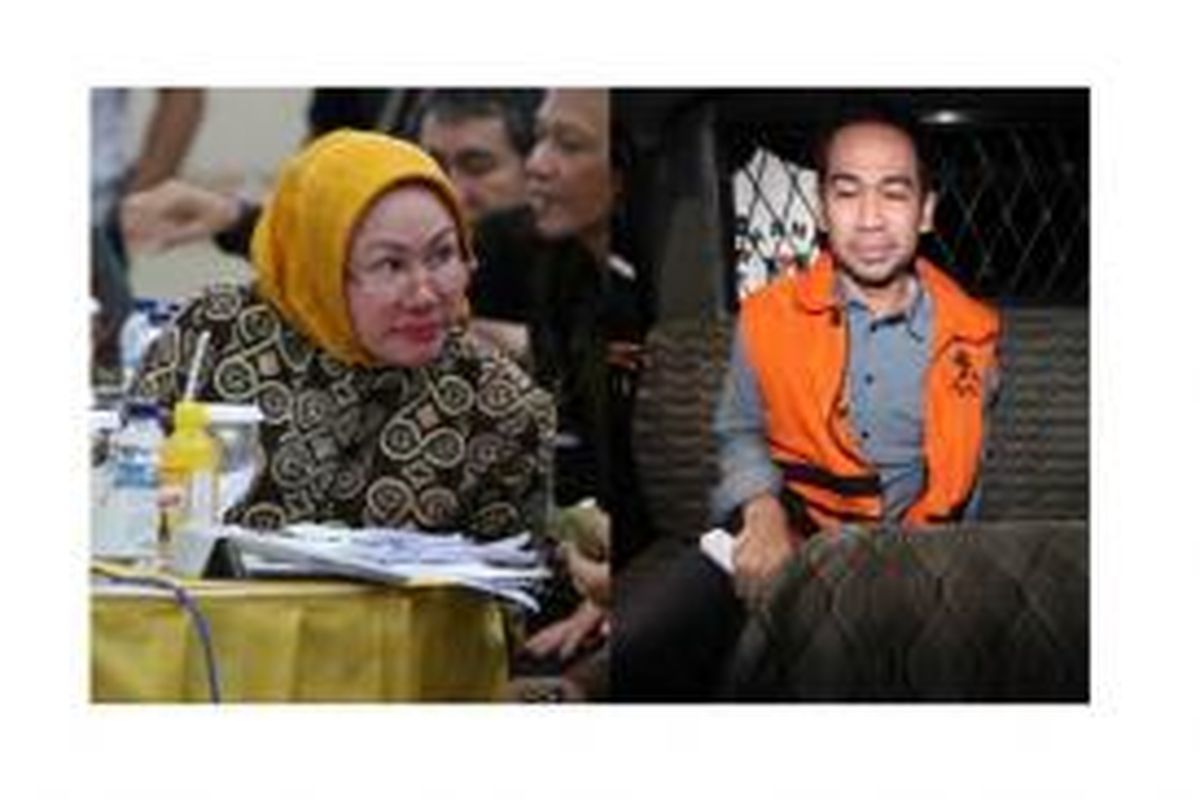 Gubernur Banten Ratu Atut Chosiyah (kiri) dan adik kandungnya Tubagus Chaeri Wardana alias Wawan (kanan)