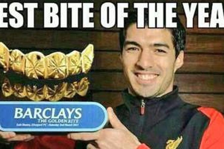 Foto meme gigitan Luis Suarez.