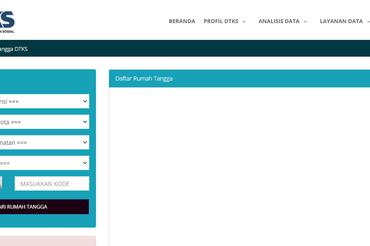Tampilan laman DTKS