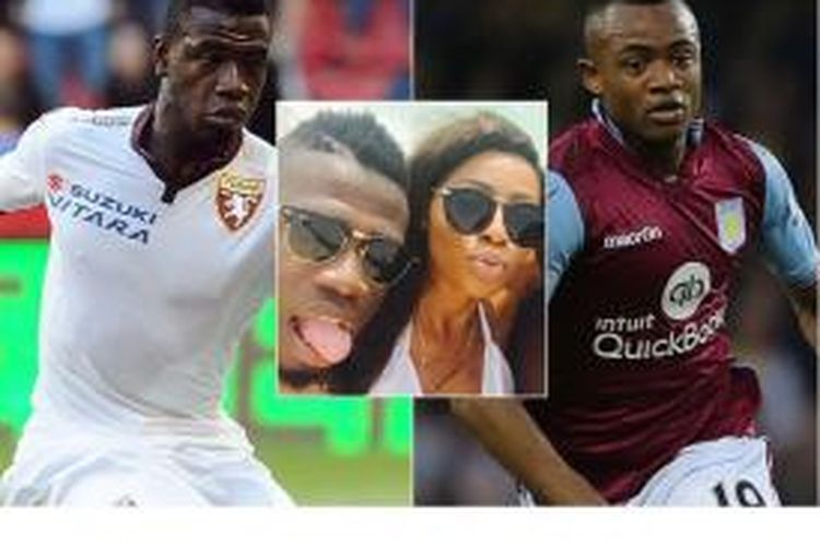 Foto gabungan dua pemain timnas Ghana, Afriyie Acquah (kiri) dan Jordan Ayew (kanan). Foto tengah memperlihatkan kemesraan Acquah dengan istrinya, Amanda.