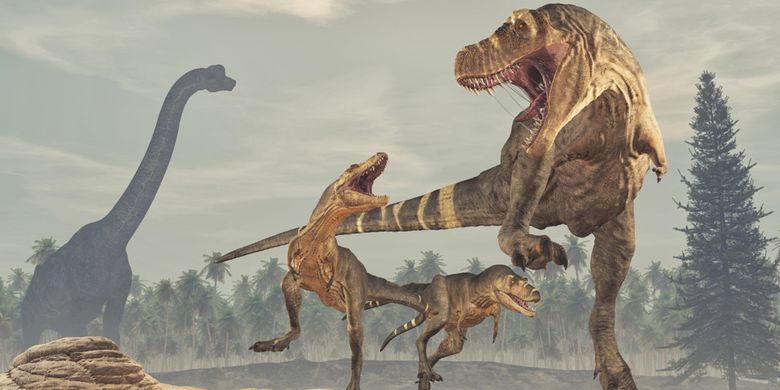 Ilustrasi dinosaurus karnivora, keluarga tyrannosaurus (T-Rex)