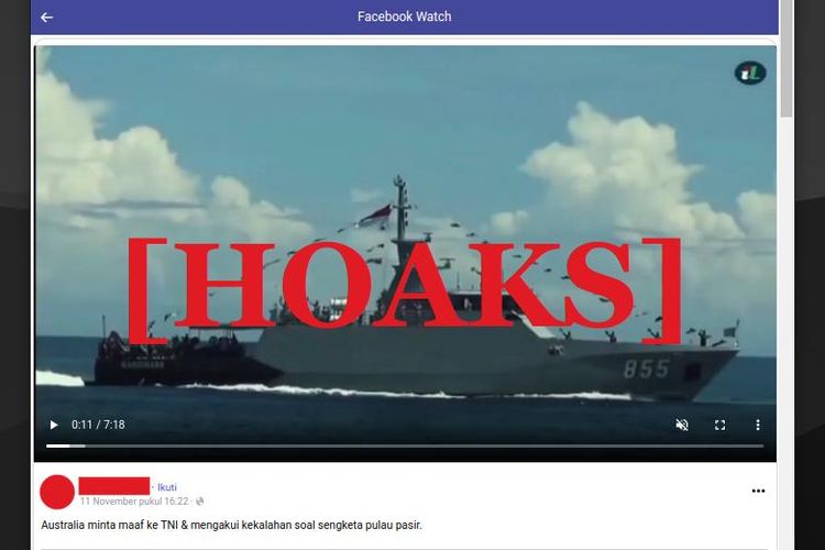 Hoaks Australia mengaku kalah dalam perang perebutan Kepulauan Pasir dan meminta maaf kepada TNI