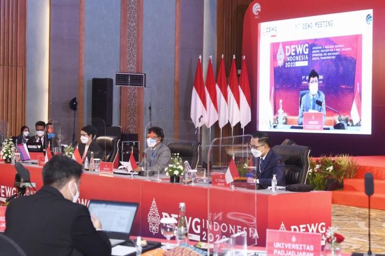 Pertemuan Pertama Kelompok Kerja Ekonomi Digital (1st DEWG G20) yang berlangsung secara hibrida dari Hotel Aruna Senggigi, Lombok Barat, Nusa Tenggara Barat, Selasa (29/03/2022). 