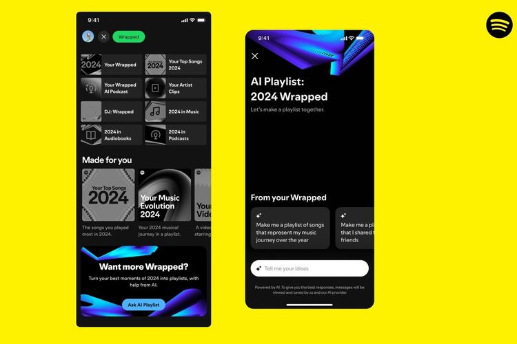 Spotify Wrapped 2024 punya fitur baru AI Playlist. 