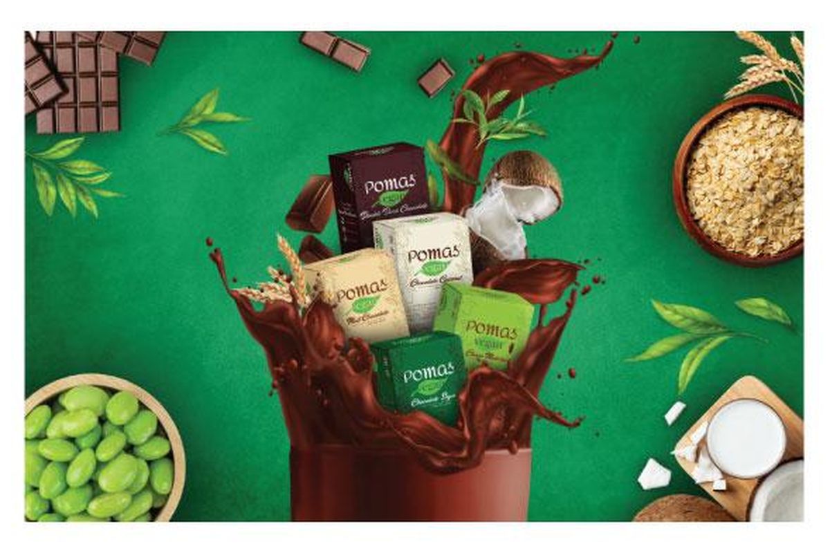 Produk vegan dari Pomas Indonesia, minuman cokelat yang sehat dan lezat. 
