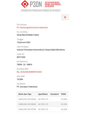 Ilustrasi tangkapan layar laman TKDN Kemenperin yang menampilkan tiga tablet misterius Samsung yang bakal masuk Indonesia.