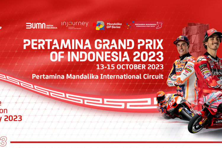 Poster MotoGP Mandalika 2023 di Sirkuit Mandalika, Lombok, NTB pada 13-15 Oktober 2023.