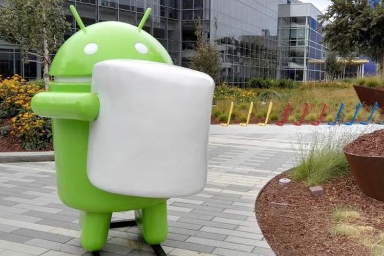 Patung Android Marshmallow di kantor pusat Google, Mountain View, California.