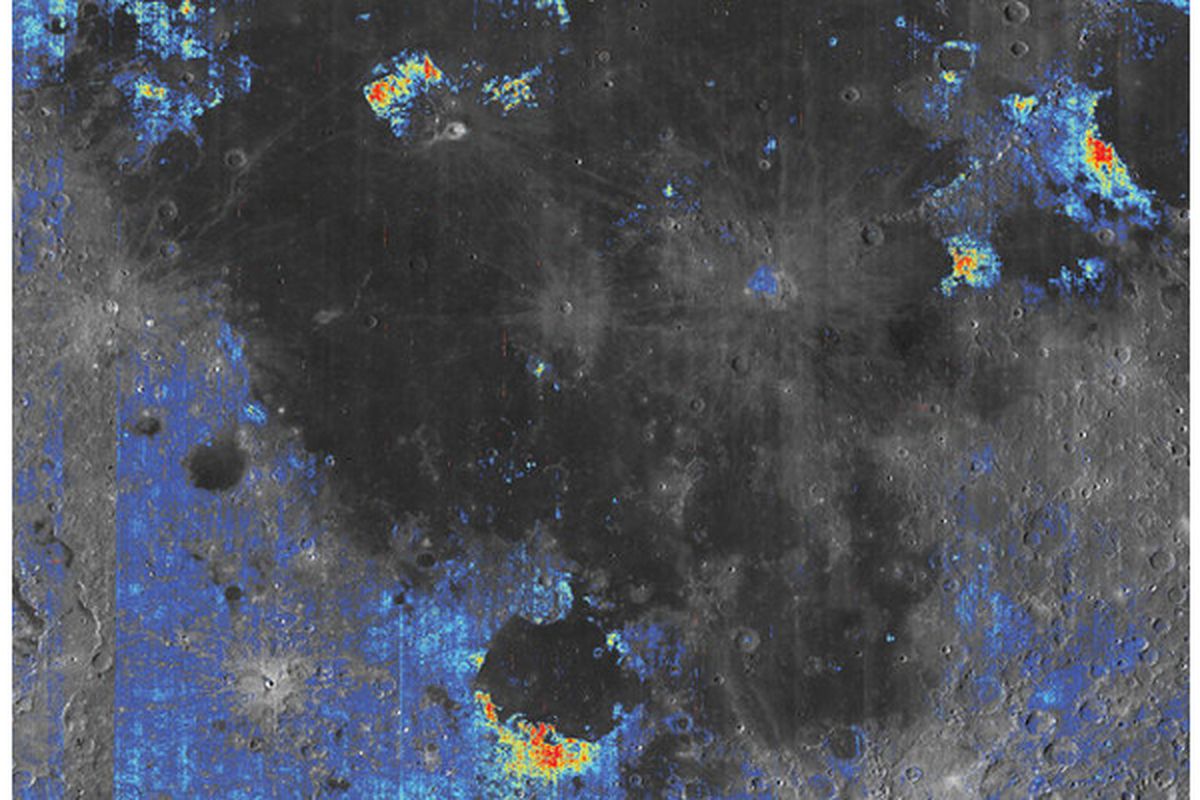 Ilustrasi peta ini menunjukkan di mana endapan kaca vulkanik berada di permukaan bulan. 