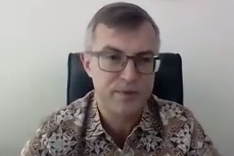 Duta Besar Ukraina untuk Indonesia Vasyl Hamianin saat konferensi pers virtual pada Selasa (5/7/2022). Dubes Hamianin memastikan Presiden Zelensky akan berpartisipasi dalam KTT G20.