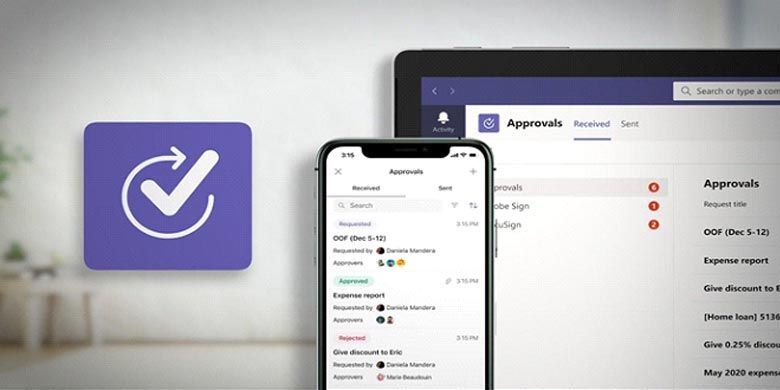 Tampilan aplikasi Approvals Microsoft Teams. 