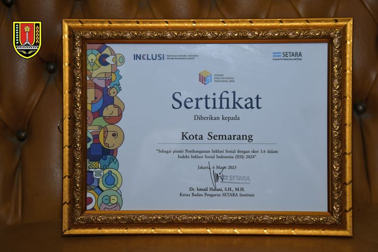 Kota Semarang menerima penghargaan sebagai Kota Pionir Pembangunan Inklusi Sosial. Ajang penghargaan ini diselenggarakan oleh Institute for Democracy and Peace (Setara) bekerja sama dengan Inklusi, platform Kemitraan Indonesia-Australia.