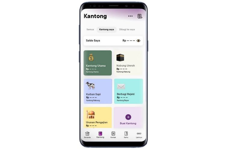 Ilustrasi fitur Kantong pada aplikasi Jago Syariah 

