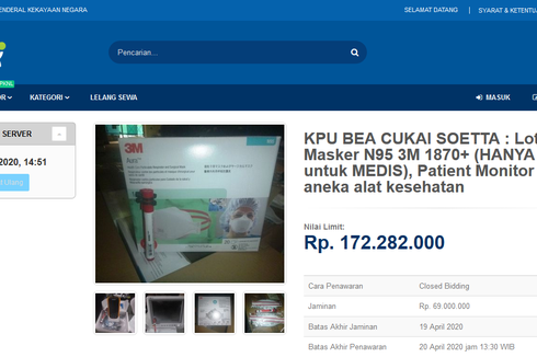 Bea Cukai Lelang Online Masker N95 di Tengah Pandemi Covid-19