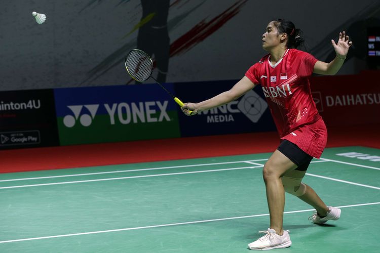 Tunggal putri andalan Indonesia, Gregoria Mariska Tunjung bertanding melawan wakil Thailand, Phittayaporn Chaiwan pada babak 32 besar Indonesia Masters 2022 di Istora Senayan, Jakarta, Rabu (8/6/2022). Ia sukses melaju ke 16 besar setelah menang dengan skor akhir 21-14 dan 21-15.