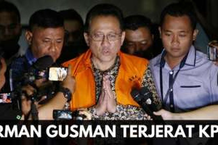 Irman Gusman saat keluar dari Gedung Komisi Pemberantasan Korupsi (KPK), Sabtu (17/9/2016) malam setelah ditetapkan sebagai tersangka suap impor gula.