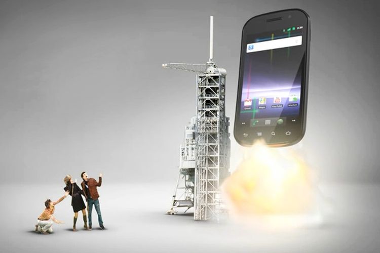 Ilustrasi peluncuran Samsung/Google Nexus S ke luar angkasa