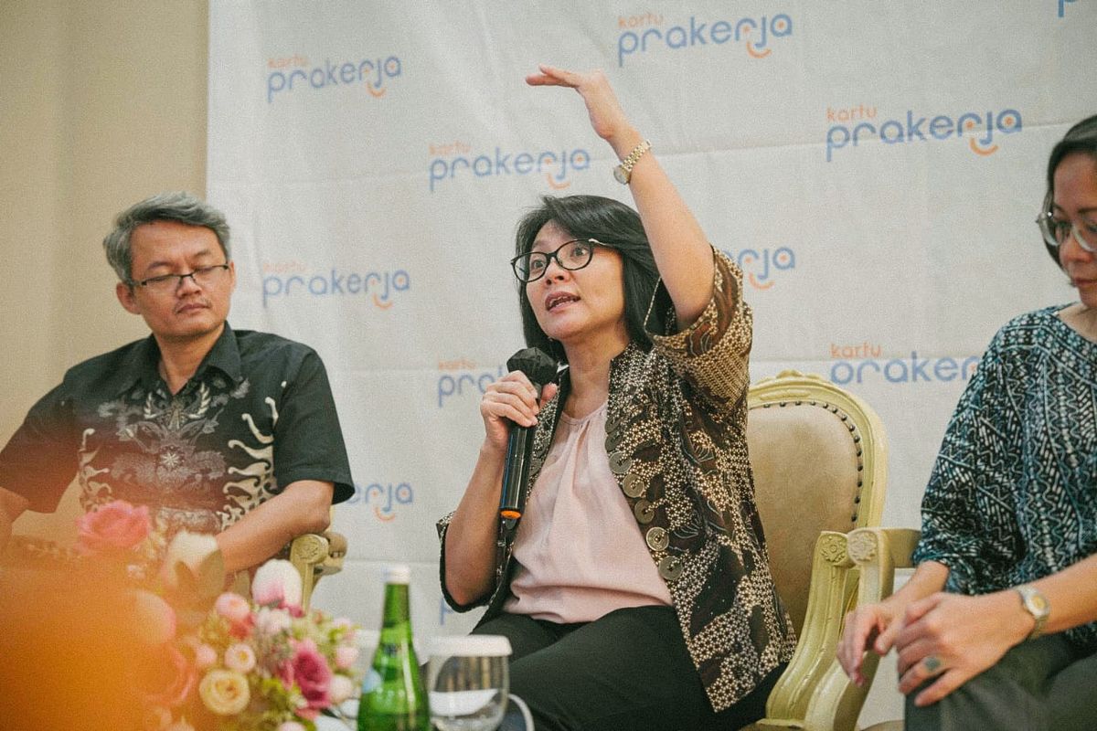 Direktur Eksekutif Prakerja Denni Puspa Purbasari  memberikan keterangan pers terkait perkembangan terkini Kartu Prakerja, di Jakarta, Rabu (31/5/2023).