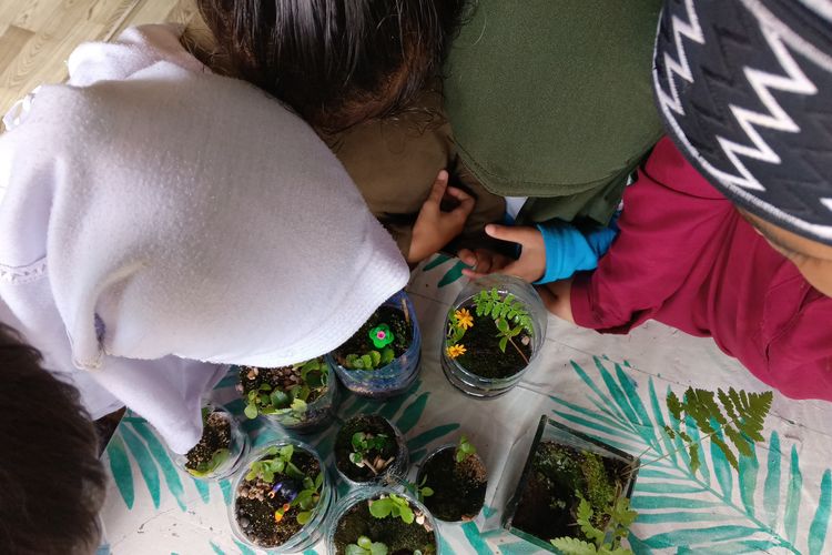 Terarium hasil karya SD inklusi Rumah Ceria Medan di Jalan Bunga Cempaka Padang Bulan, Kecamatan Medan Selayang, Kota Medan, Rabu (25/10/2023).