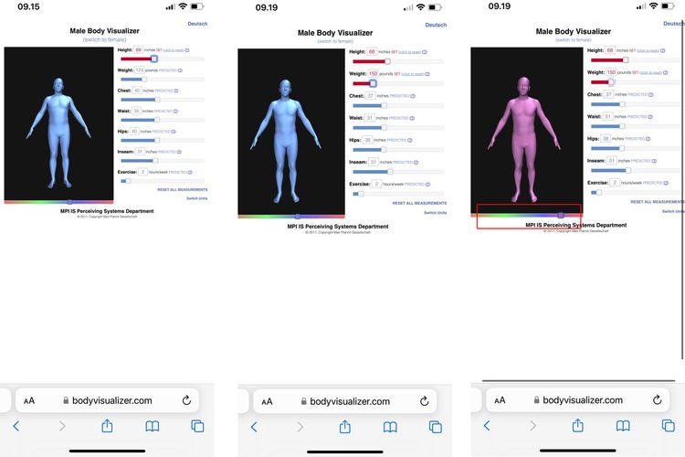 Ilustrasi cara membuat visual bentuk badan sendiri di bodyvisualizer.com.