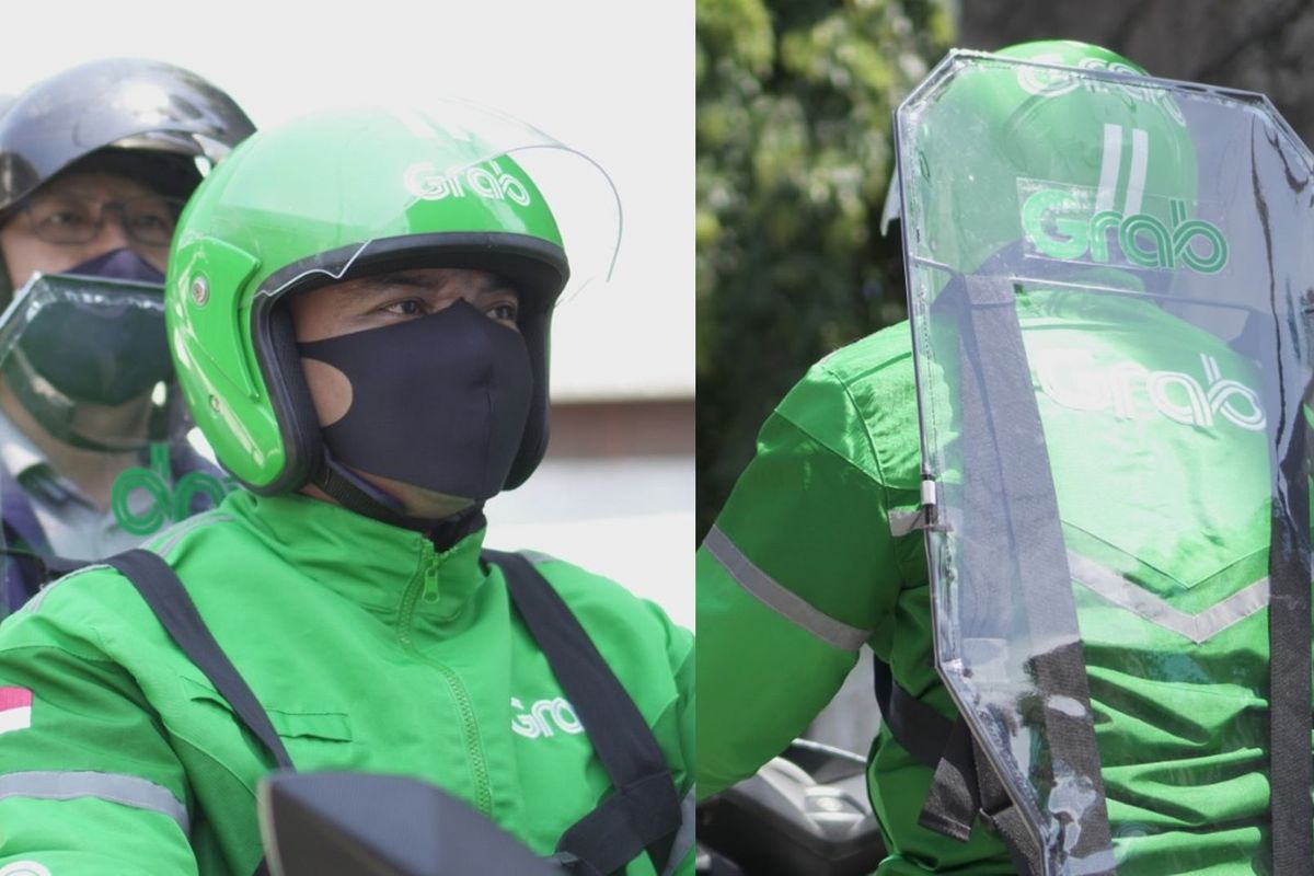 Para mitra pengemudi Grab dibekali alat pelindungi GrabBike Protect. Alat ini merupakan partisi plastik yang dirancang untuk meminimalkan terjadinya kontak antara penumpang dengan pengemudi. 