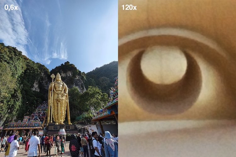 Perbandingan hasil foto dengan zoom 0,6x dan 120x pakai kamera Realme 12 Pro Plus