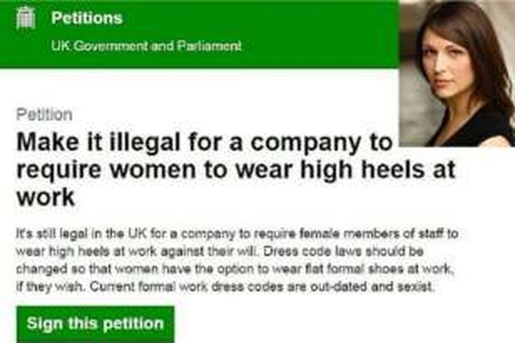 Petisi yang diajukan Nicola Thorp ini sudah ditandatangani 7.000 orang.