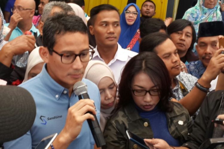 Bakal calon wakil presiden, Sandiaga Salahuddin Uno saat menghadiri coffe morning bersama bakal calon legislatif dari partai koalisi di Jalan Besar Ijen, Kota Malang, Rabu (12/9/2018)