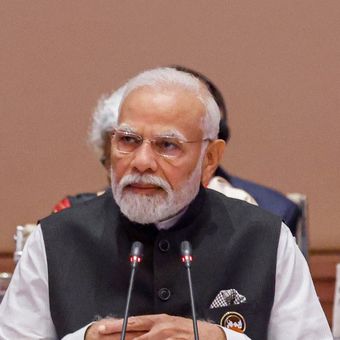 Perdana Menteri India Narendra Modi berbicara pada sesi pertama KTT Pemimpin G20 di Bharat Mandapam di New Delhi pada 9 September 2023.