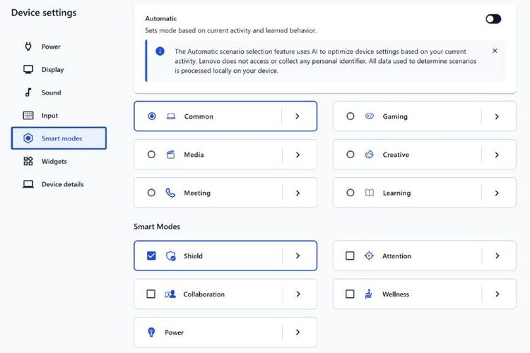 Fitur Smart Mode pada Lenovo Yoga Slim 7i Aura Edition. (KOMPAS.COM/YOGARTA AWAWA PRABANING ARKA).