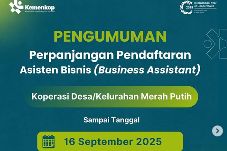 Lowongan Asisten Bisnis Koperasi Desa Diperpanjang hingga 16 September 2025