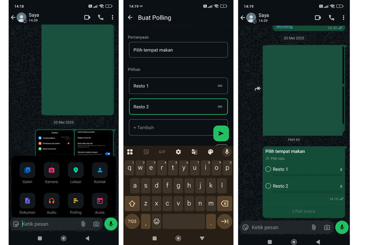 Ilustrasi cara buat polling di WA Android
