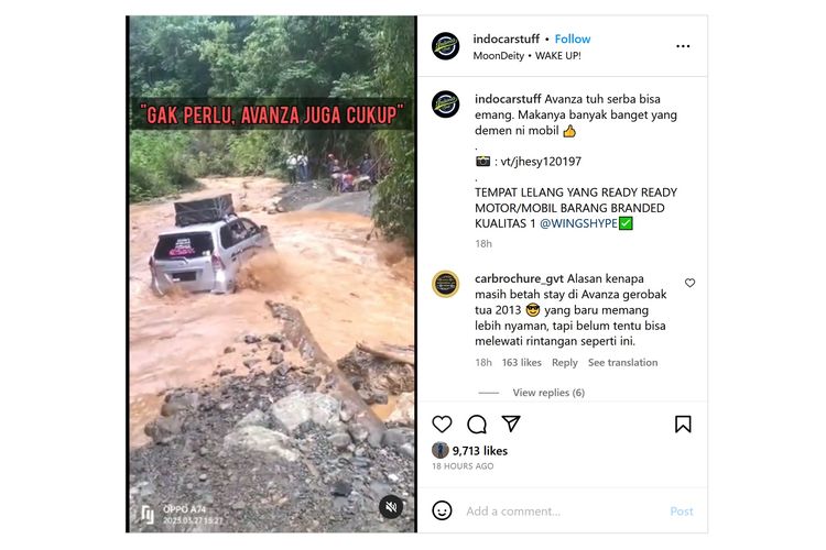Video viral di media sosial memperlihatkan Toyota Avanza model lama yang berhasil menerobos sungai. 